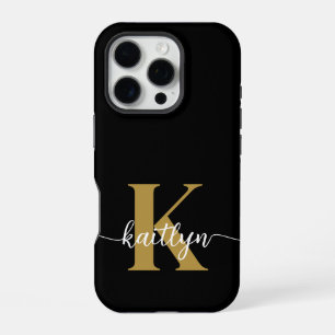 Coque iPhone 16 Pro Tapis de sol monogrammé en noir et or