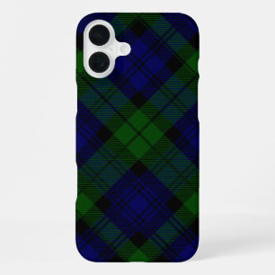 Coque iPhone 16 Plus Tartan Black Watch Bleu Vert Carreaux