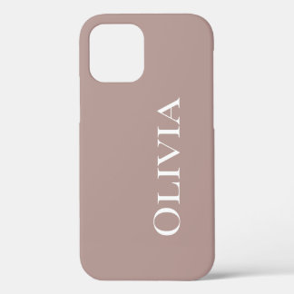 Coque iPhone 12 Pro Taupe personnalisée Mauve moderne Typographie blan