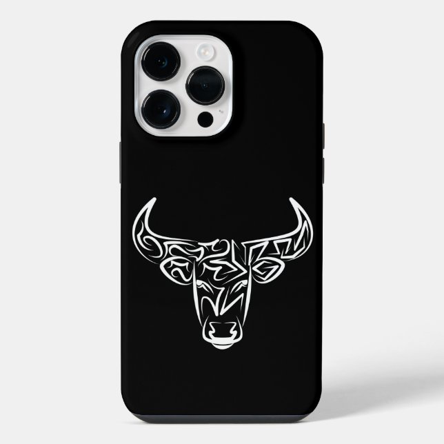 Coque iPhone Taureau tribal noir et blanc / Ox (Verso)