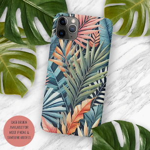 Coque iPhone 16 Pro Max Teal Bleu Vert Rose Orange Feuilles Motif Artistiq
