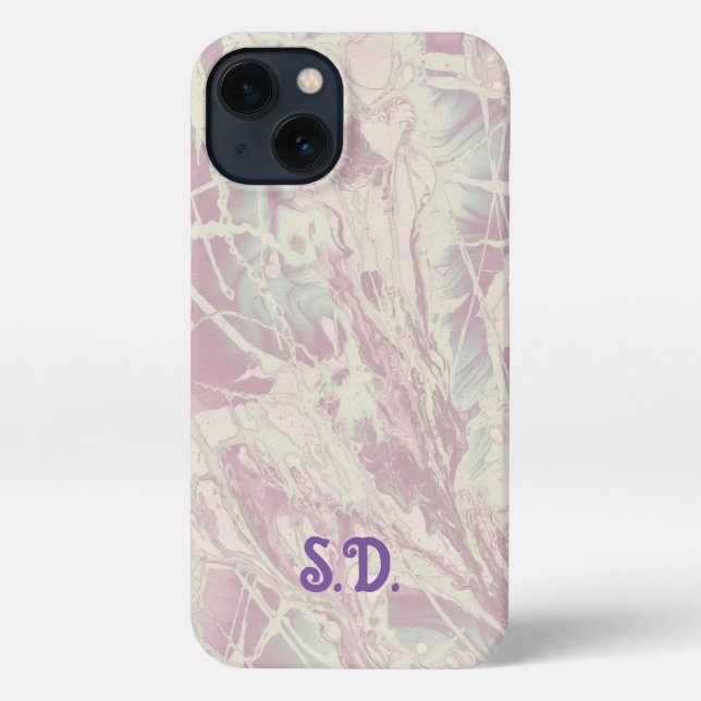Coque iPhone Teint | Monogramme rose pastel (Verso)