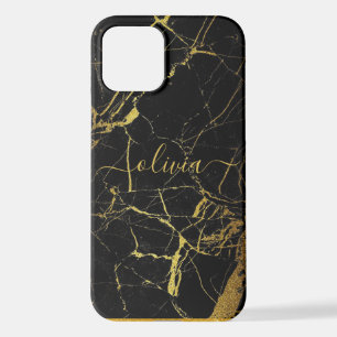 Coque iPhone 12 Téléphone portable en marbre noir or personnalisé 