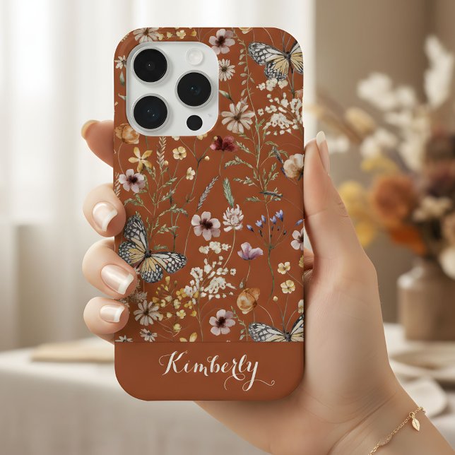 Coque iPhone Terracotta Watercolor Wildflowers Pattern Name  (Créateur téléchargé)