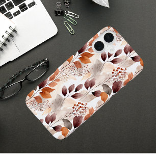 Coque iPhone 16 Plus Terre cuite et feuilles d'automne bordeaux Boho
