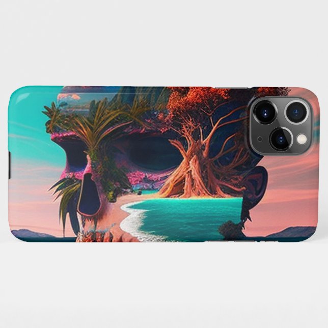 Coque iPhone Tête de crâne colorée (Dos Horizontal)