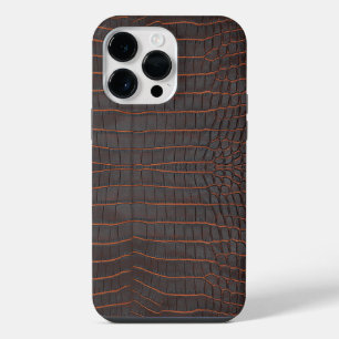 Coque Pour Pour iPhone 14 Pro Max Texture de faux marron imprimé crocodile