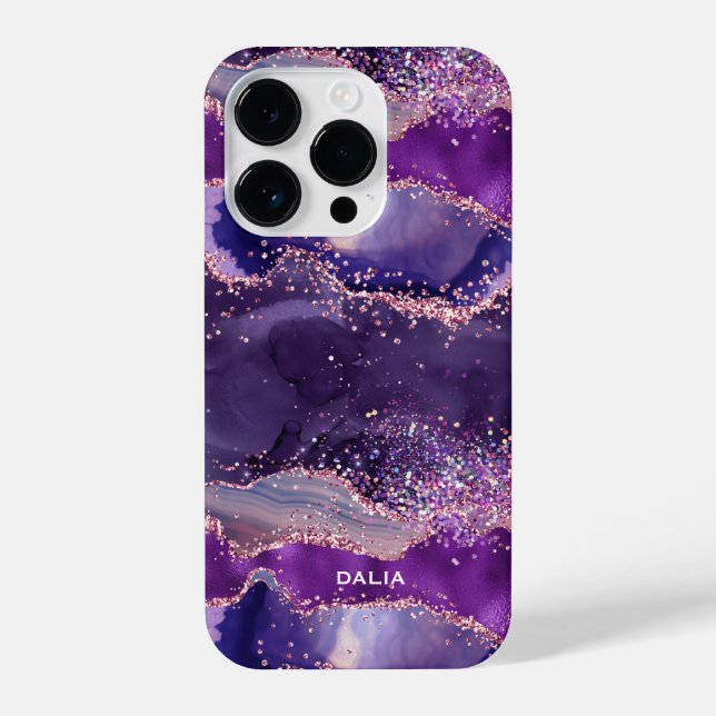 Coque iPhone Texture de l'agate de la Glitterie violette (Verso)