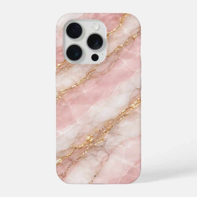 Coque iPhone Texture de marbre blanc/opalescent rose de luxe (Verso)