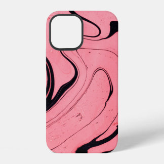 Coque iPhone 12 Texture de marbre rose et noir. Peint à la main