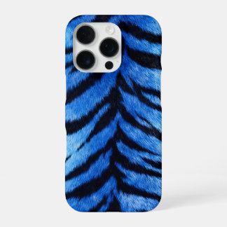 Coque iPhone 16 Pro texture de peau de tigre bleu