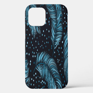 Coque iPhone 12 Texture de plume sombre sans couture, abstrait vin