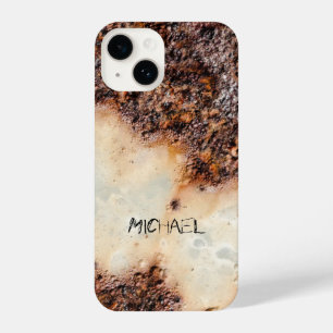 Coque Pour iPhone 14 Texture métallique rouille brun cool Nom personnal