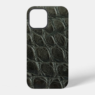 Coque iPhone 12 Texture véritable cuir d'alligator noir, gros plan