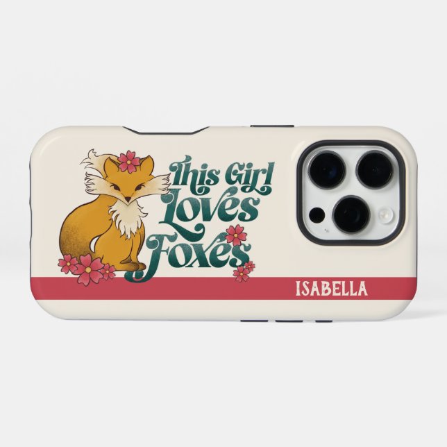 Coque iPhone This Girl Loves Foxes with Flowers Custom Name (Verso Horizontal)