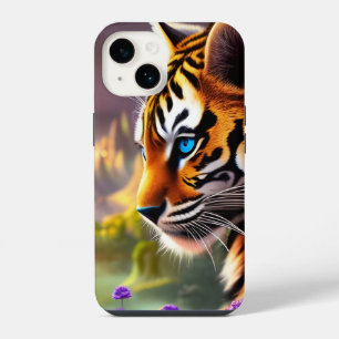 Coque Pour iPhone 14 Tiger Cub, Fleurs Violettes