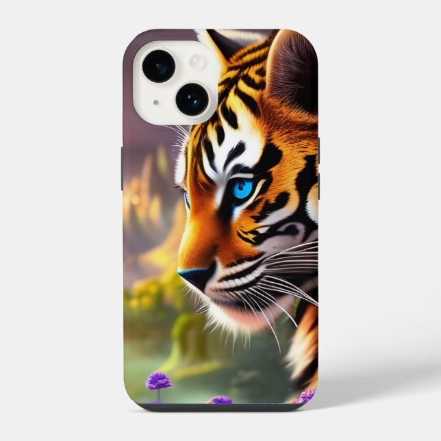 Coque iPhone Tiger Cub, Fleurs Violettes (Verso)