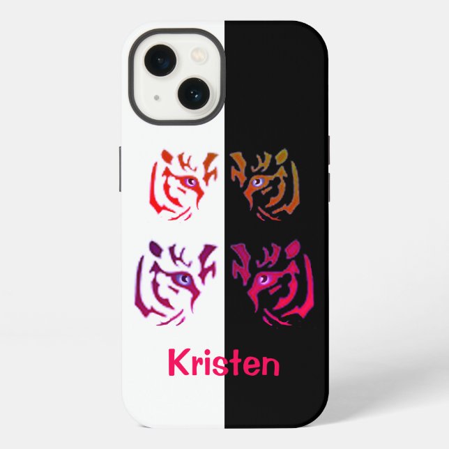 Coque iPhone Tiger face noir et blanc (Verso)