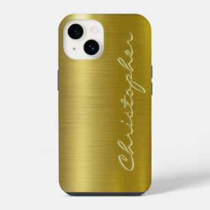 Coque Pour iPhone 14 Titane Or brillant acier inoxydable métal 15