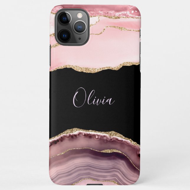 Coque iPhone Tons de rose Agate & Parties scintillant or - Mono (Dos)