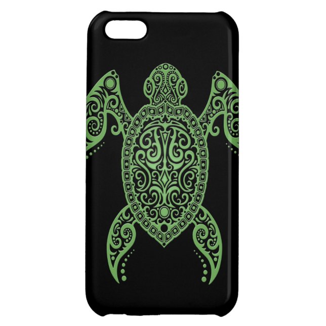 Coque iPhone Tortue de mer noire et verte complexe (Dos)