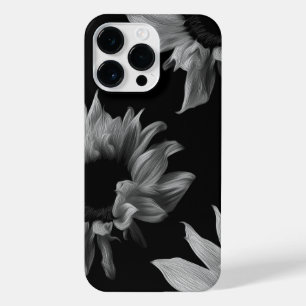 Coque Pour Pour iPhone 14 Pro Max Tournesol Noir Blancs photo d'art unique