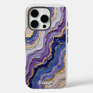 Coque iPhone 16 Pro Tranche d'agate Abstraite en violet