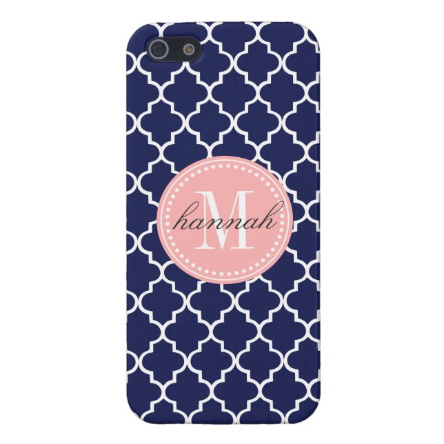 Coque iPhone Trellis marocain de tuiles de marine personnalisé (Dos)