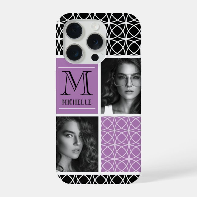 Coque iPhone Trellis Motif Photo Collage & Monogramme (Verso)