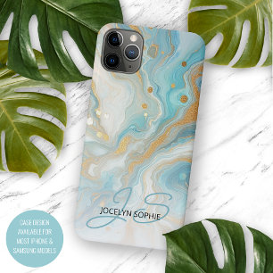 Coque iPhone 11Pro Max Turquoise Aqua Turquoise Blue Gold Marble Art Moti