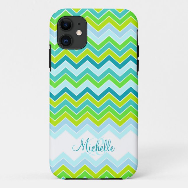 Coque iphone turquoise de nom de Zigzag (Dos)