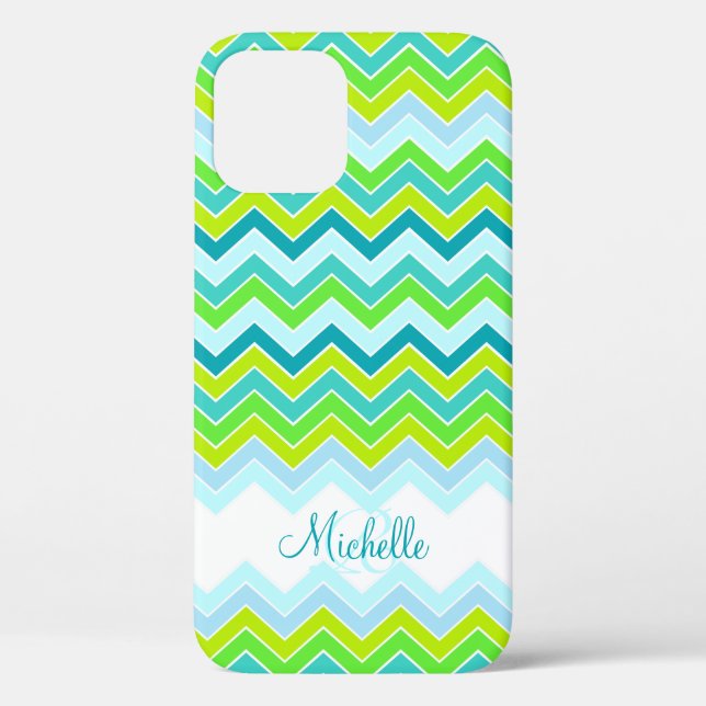Coque iphone turquoise de nom de Zigzag (Verso)