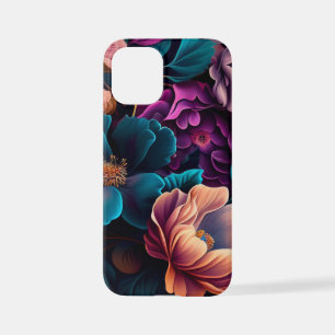 Coque iPhone 12 Mini Turquoise Purple Peach Fleurs sauvages AI Art