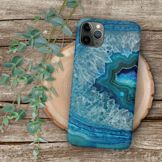 Coque iPhone 11Pro Max Turquoise tendance Blue Aqua Turquoise Geode Rock 