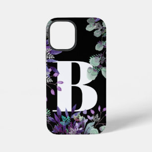 COQUE iPhone 12 MINI TYPOGRAPHIE FLEURALE VIOLET NOIR PERSONNALISÉE