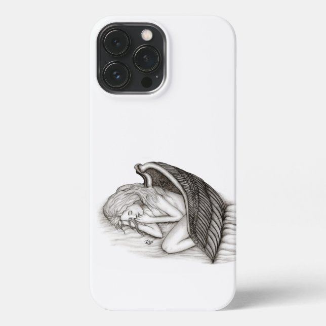 Coque iPhone Un Angel endormi, design noir et blanc (Verso)