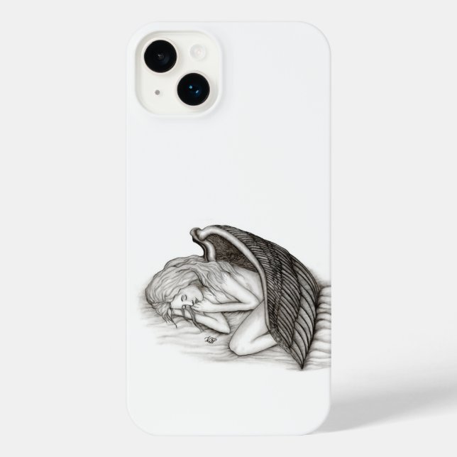 Coque iPhone Un Angel endormi, design noir et blanc (Verso)