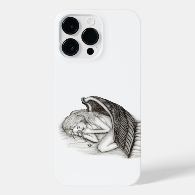 Coque iPhone Un Angel endormi, design noir et blanc (Verso)