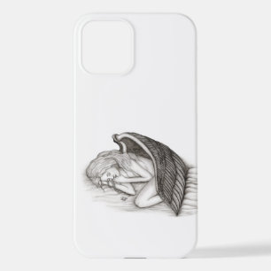 Coque iPhone 12 Un Angel endormi, design noir et blanc