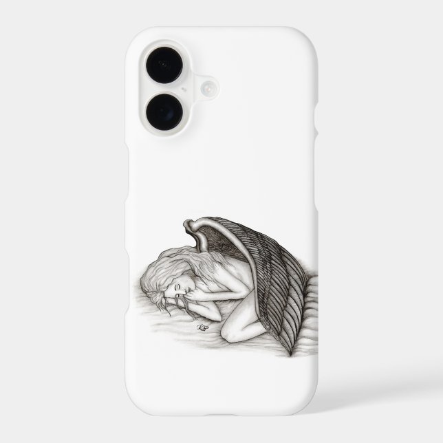 Coque iPhone Un Angel endormi, design noir et blanc (Verso)