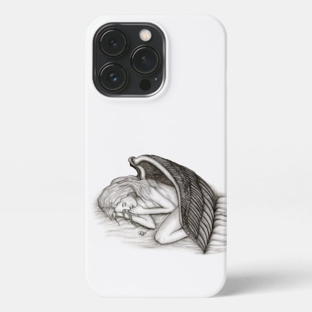 Coque iPhone Un Angel endormi, design noir et blanc (Verso)