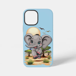 Coque iPhone 12 Mini Un bébé éléphant qui sonne heureux dans la savane 