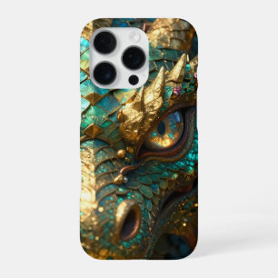 Coque iPhone 16 Pro Un dragon mystique turquoise et or