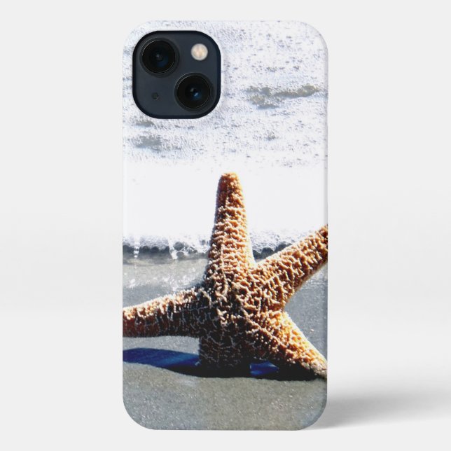 Coque iPhone Une seule étoile de poisson blanchie à la terre pu (Verso)