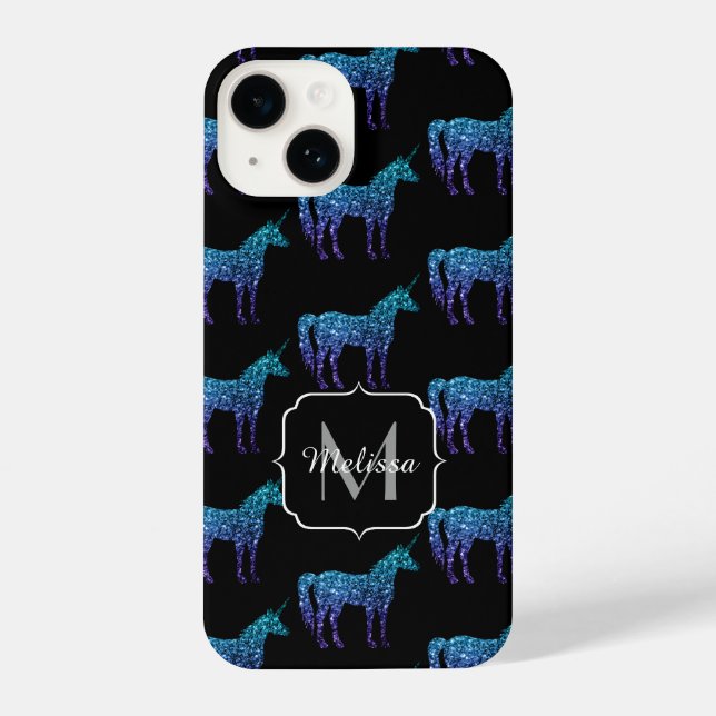 Coque iPhone Unicorn Sparkles aqua blue ombre motif Monogramme (Verso)