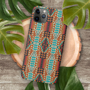Coque iPhone 16 Pro Max Unique bleu aqua rouge orange mosaïque ethnique tr