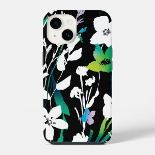 Coque Pour iPhone 14 Unique couleur noire et blanche florale et brillan