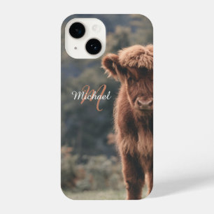 Coque Pour iPhone 14 Vache de Highland calvaire herbe d'automne monogra