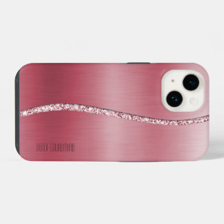 Coque Pour iPhone 14 Vague Rose métallique or et Parties scintillant