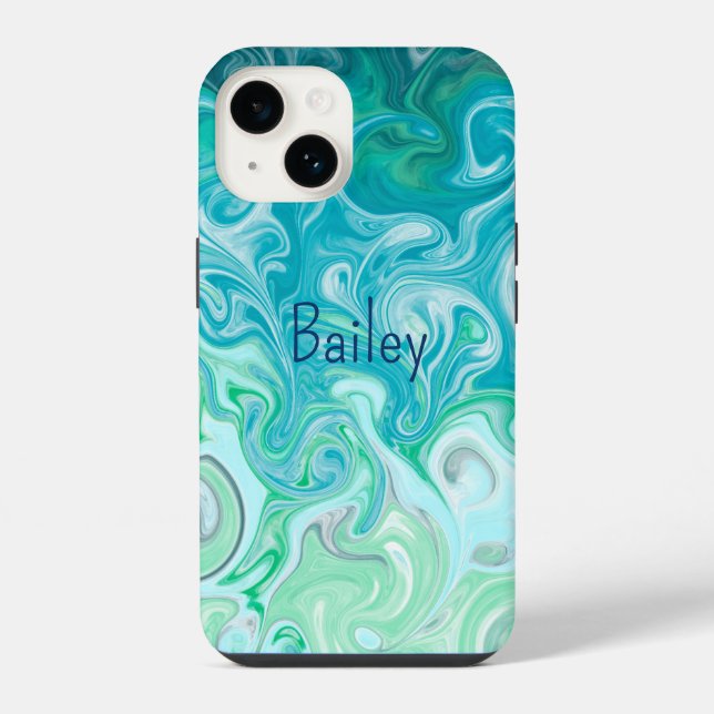 Coque iPhone Vagues bleues et vertes personnalisées (Verso)